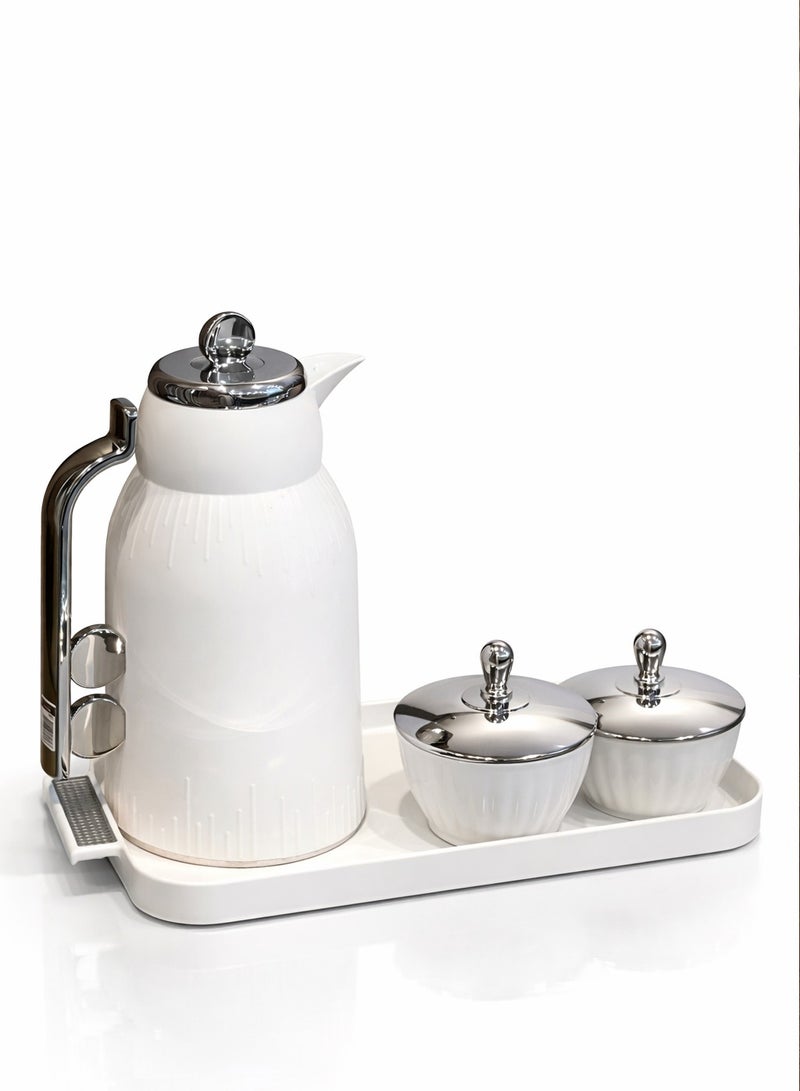 لوفر طقم ترامس شاي وقهوة فاخر بتصميم عصري أنيق – 2 ترمس مع صينية وعلب تقديم بغطاء – لمسة فخامة للضيافة - Image 2